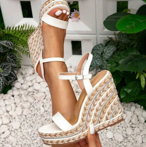 Fashionable And Comfortable Round-Toe Sandals, Simple White High-Heeled Sandals